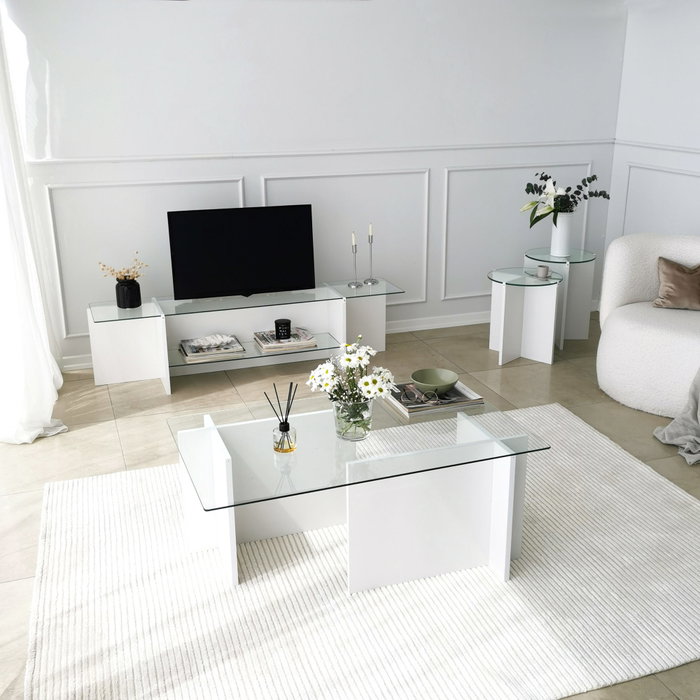 Hanah Home Lily - Mesas Nido de Vidrio Templado Blanco